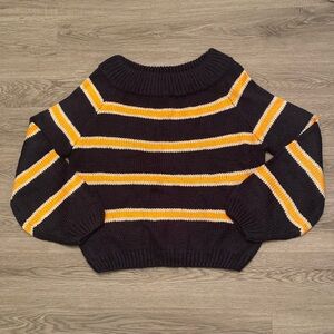 Perfectly Priscilla Don't Settle Of Shoulder Sweater - Navy/Yellow Size 3XL